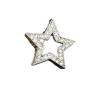 Silver tone star with rhinestones brooch pin